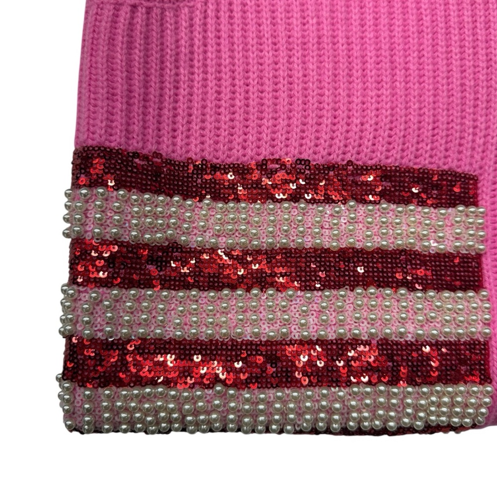 Queen of Sparkles Neon Pink American Flag Sweater Large S Sleeveless Knit Top - Picture 3 of 6